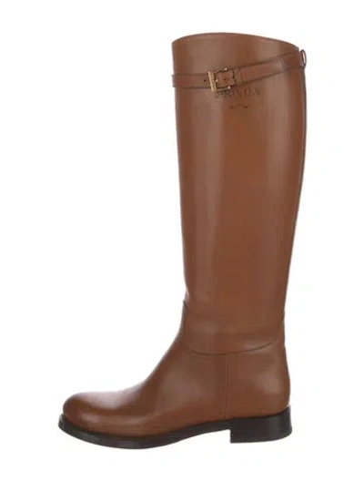 Pre-owned Prada Leather Riding Boots In Brown