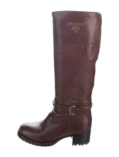Pre-owned Prada Leather Riding Boots In Brown