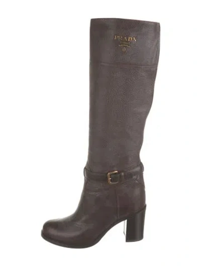 Pre-owned Prada Leather Riding Boots In Brown