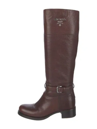 Pre-owned Prada Leather Riding Boots In Brown