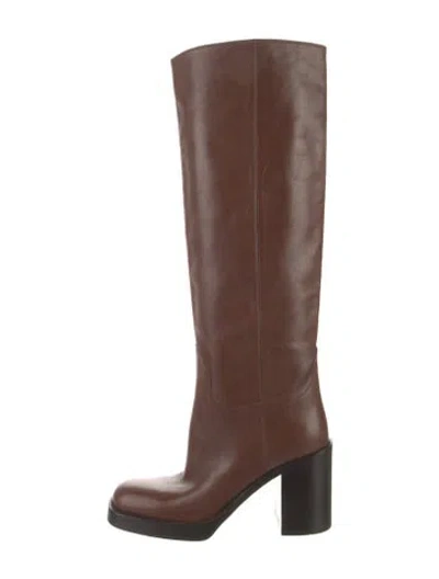 Pre-owned Prada Leather Riding Boots In Brown