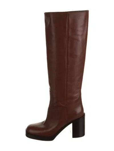 Pre-owned Prada Leather Riding Boots In Brown