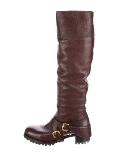 Pre-owned Prada Leather Riding Boots In Brown