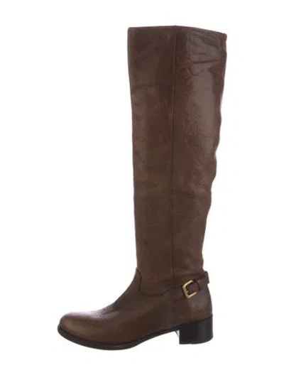 Pre-owned Prada Leather Riding Boots In Brown