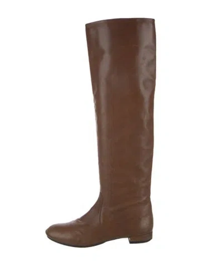 Pre-owned Prada Leather Riding Boots In Brown