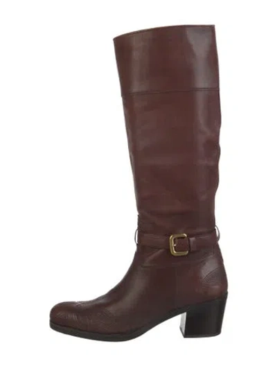 Pre-owned Prada Leather Riding Boots In Brown