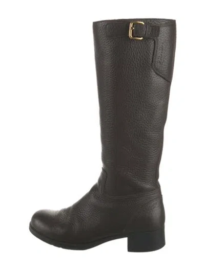 Pre-owned Prada Leather Riding Boots In Brown