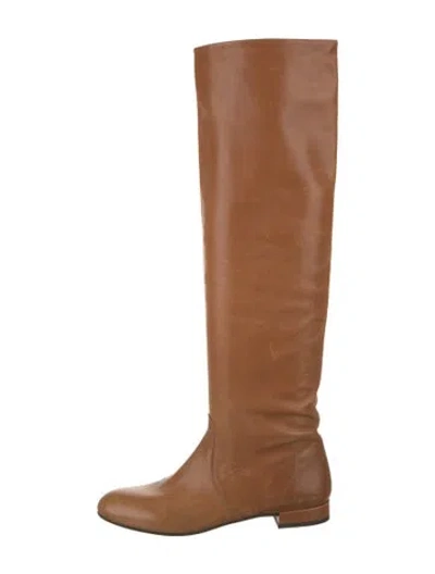 Pre-owned Prada Leather Riding Boots In Brown