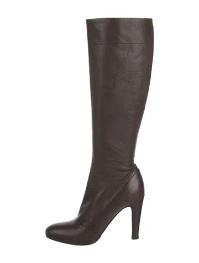 Pre-owned Prada Leather Riding Boots In Brown
