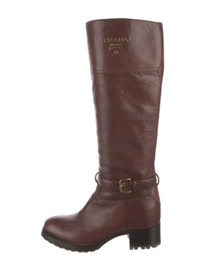 Pre-owned Prada Leather Riding Boots In Brown