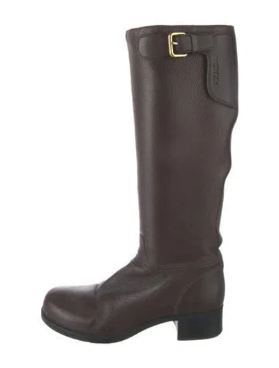 Pre-owned Prada Leather Riding Boots In Brown