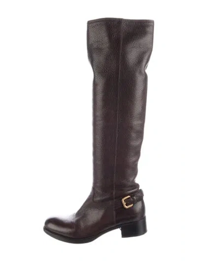 Pre-owned Prada Leather Riding Boots In Brown
