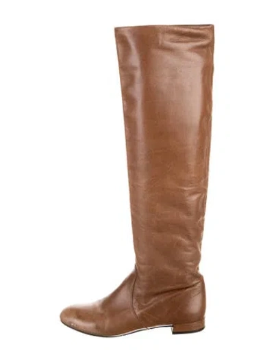 Pre-owned Prada Leather Riding Boots In Brown