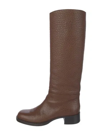 Pre-owned Prada Leather Riding Boots In Brown