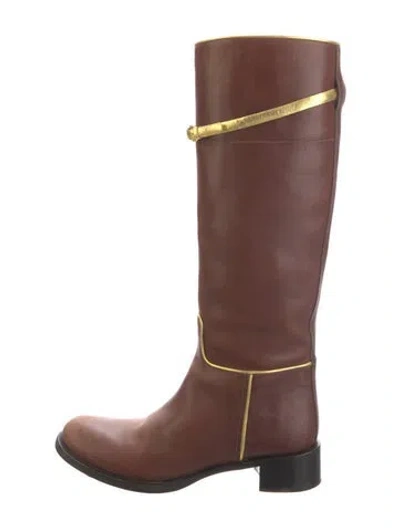 Pre-owned Prada Leather Riding Boots In Brown