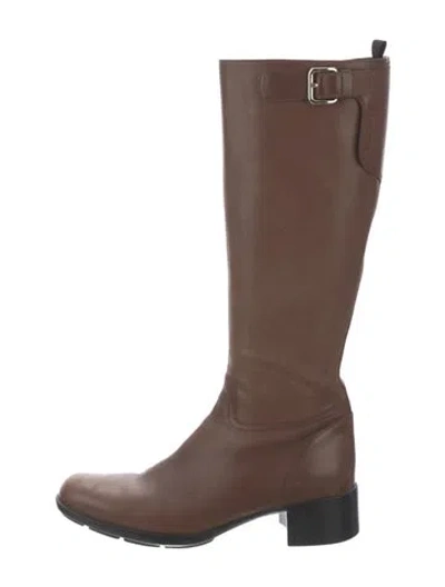 Pre-owned Prada Leather Riding Boots In Brown