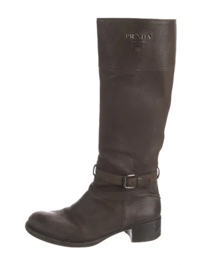 Pre-owned Prada Leather Riding Boots In Brown