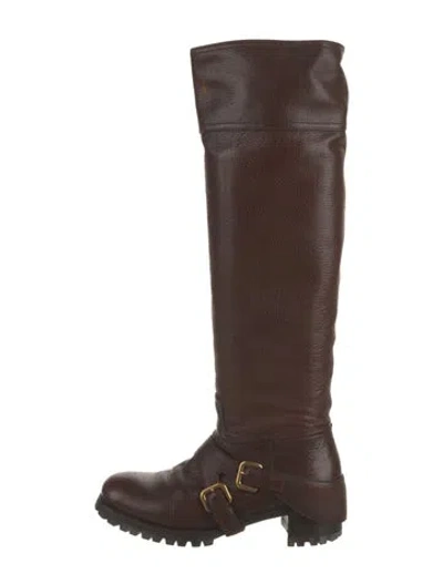 Pre-owned Prada Leather Riding Boots In Brown