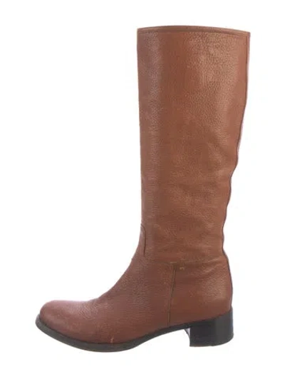 Pre-owned Prada Leather Riding Boots In Brown