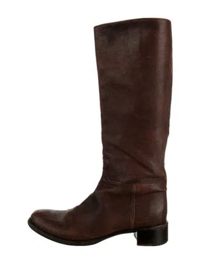 Pre-owned Prada Leather Riding Boots In Brown