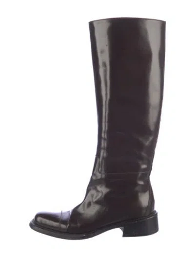 Pre-owned Prada Leather Riding Boots In Brown