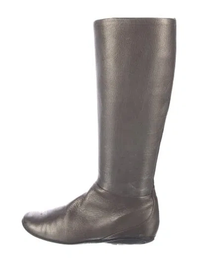 Pre-owned Prada Leather Riding Boots In Gray