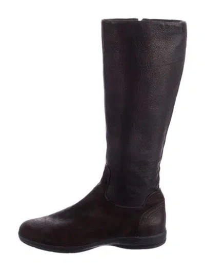 Pre-owned Prada Leather Riding Boots In Gray