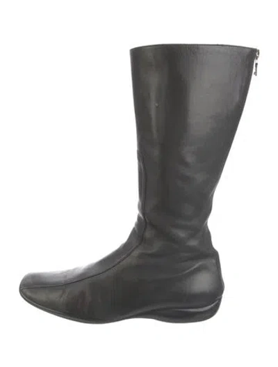 Pre-owned Prada Leather Riding Boots In Gray