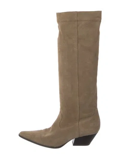 Pre-owned Prada Leather Riding Boots In Neutral