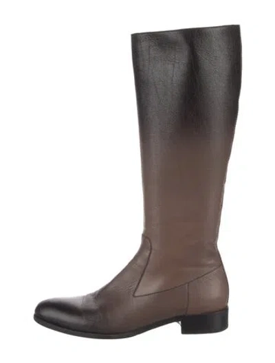 Pre-owned Prada Leather Riding Boots In Neutral