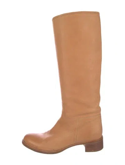 Pre-owned Prada Leather Riding Boots In Neutral