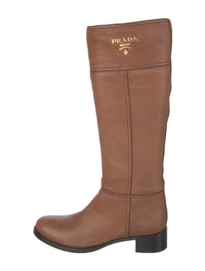 Pre-owned Prada Leather Riding Boots In Neutral