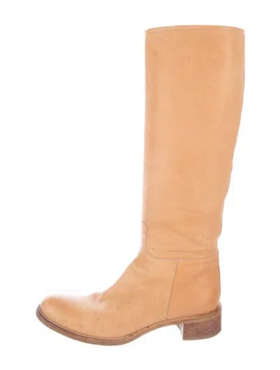 Pre-owned Prada Leather Riding Boots In Neutral