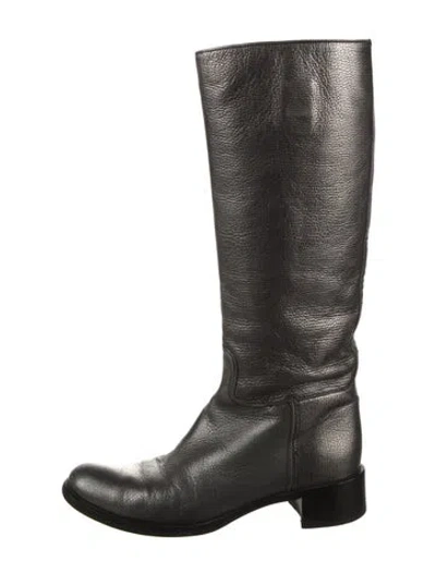 Pre-owned Prada Leather Riding Boots In Silver