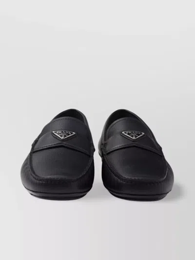 Prada Leather Round Toe Driving Shoes In Black