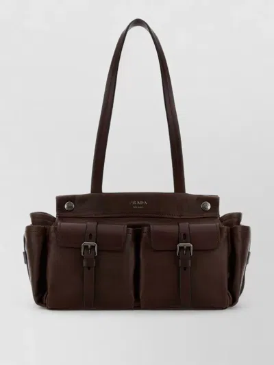 Prada Leather Route Medium Shopping Tote Bag In Brown