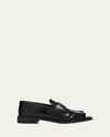 Prada Leather Ruched Cutout Loafers In Black