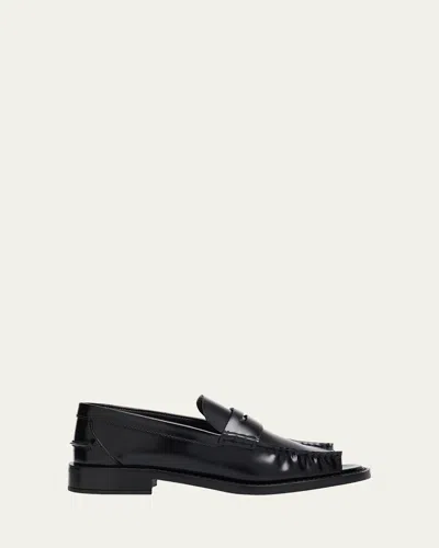 PRADA LEATHER RUCHED CUTOUT LOAFERS