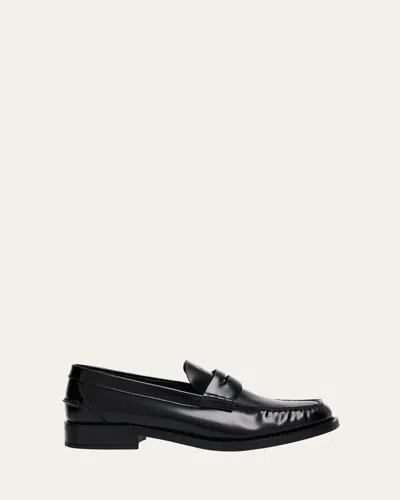 PRADA LEATHER RUCHED PENNY LOAFERS