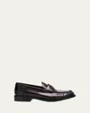Prada Leather Ruched Penny Loafers In Brown