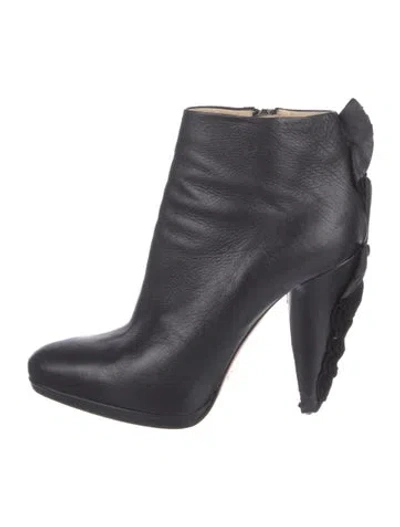 Pre-owned Prada Leather Ruffle Embellishment Boots In Blue