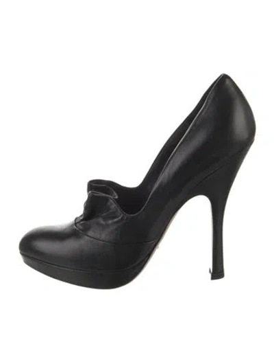 Pre-owned Prada Leather Ruffle Embellishment Pumps In Black