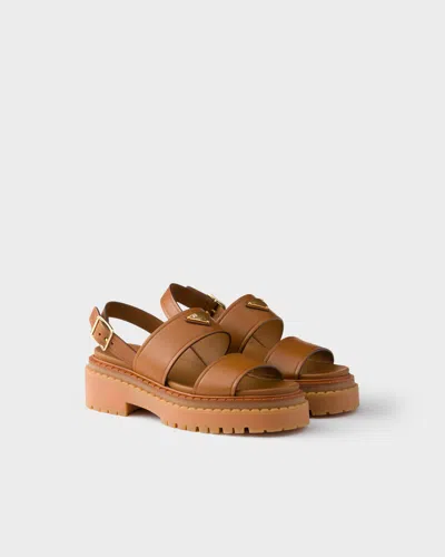 Prada Leather Sandals In Brown
