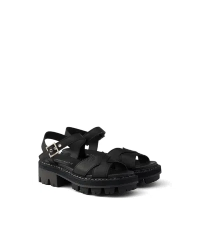 Prada Leather Sandals In Black