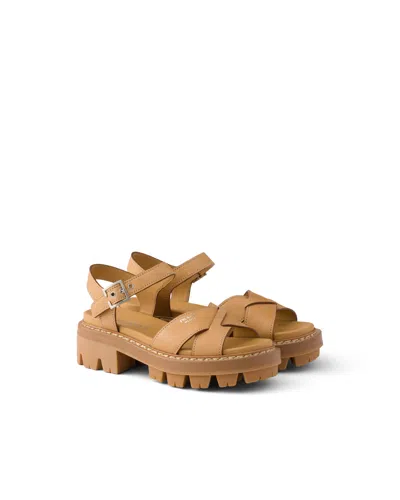 Prada Leather Sandals In Brown