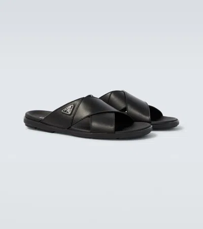 Prada Leather Sandals In Animal Print