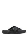 Prada Triangle Logo Criss-cross Sandals In Black