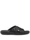 Prada Triangle Logo Criss-cross Sandals In Black