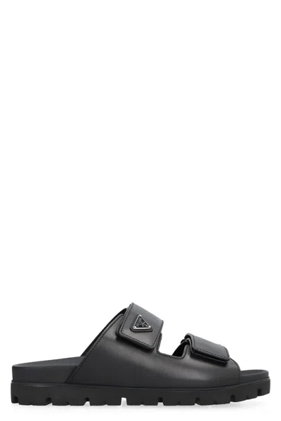 Prada Leather Strap Sandals In Black