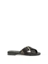 Prada Leather Crisscross Slides With Buckle Shoes In Black